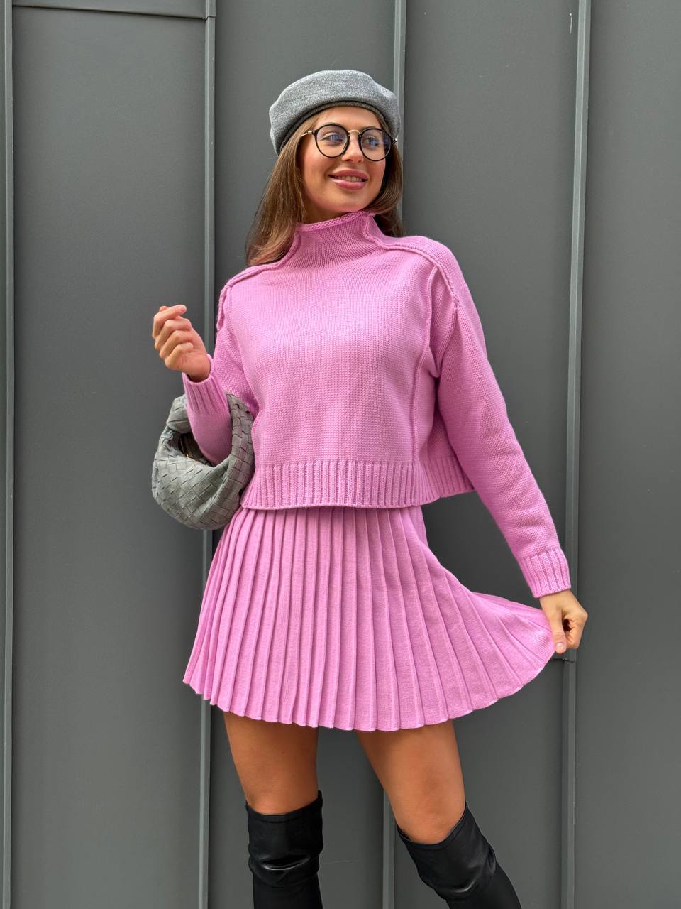 Casual Fall Knit Set: Sweater & Flared Skirt