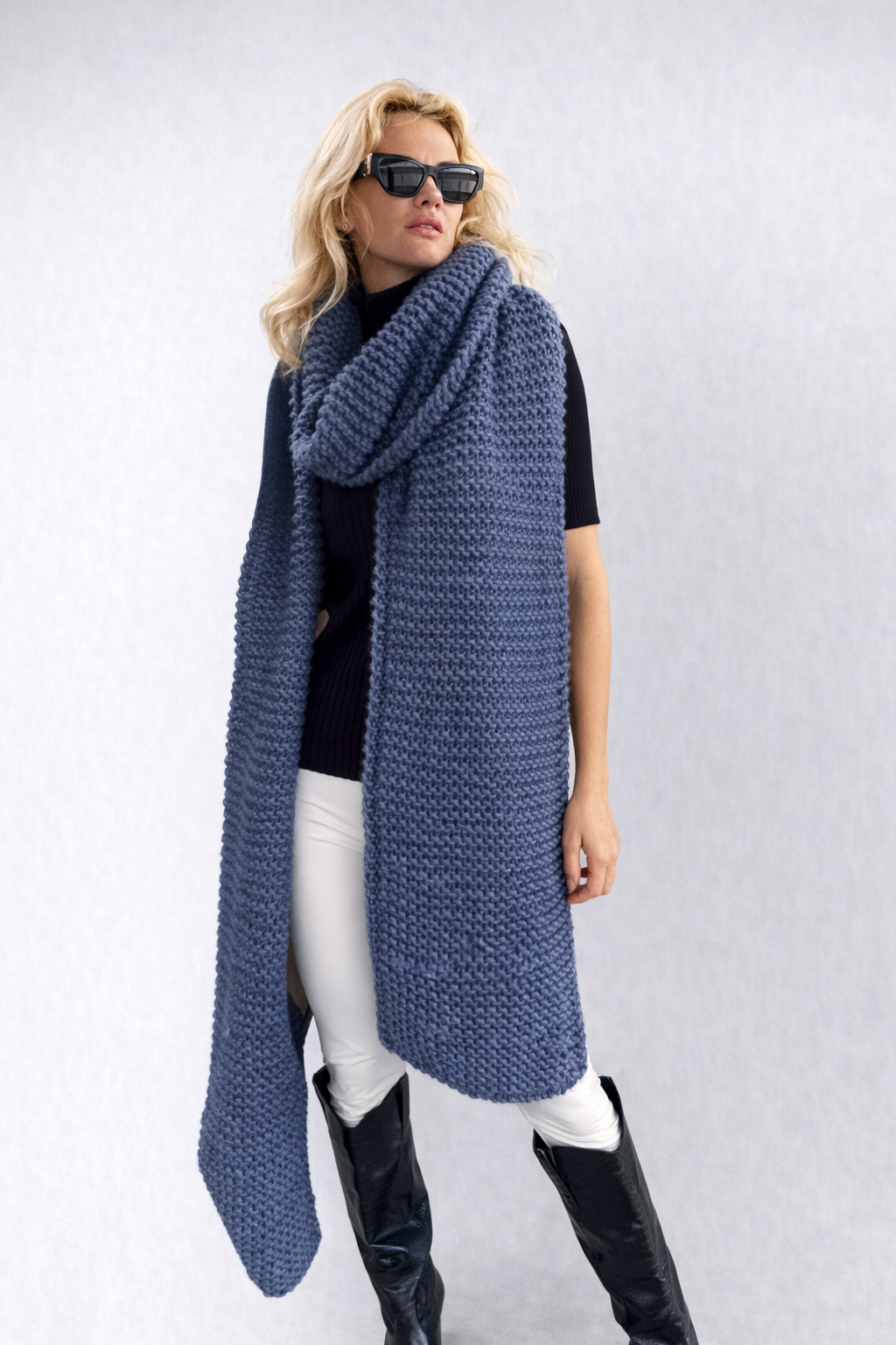 Luxury Oversized Blue Cable-Knit Scarf