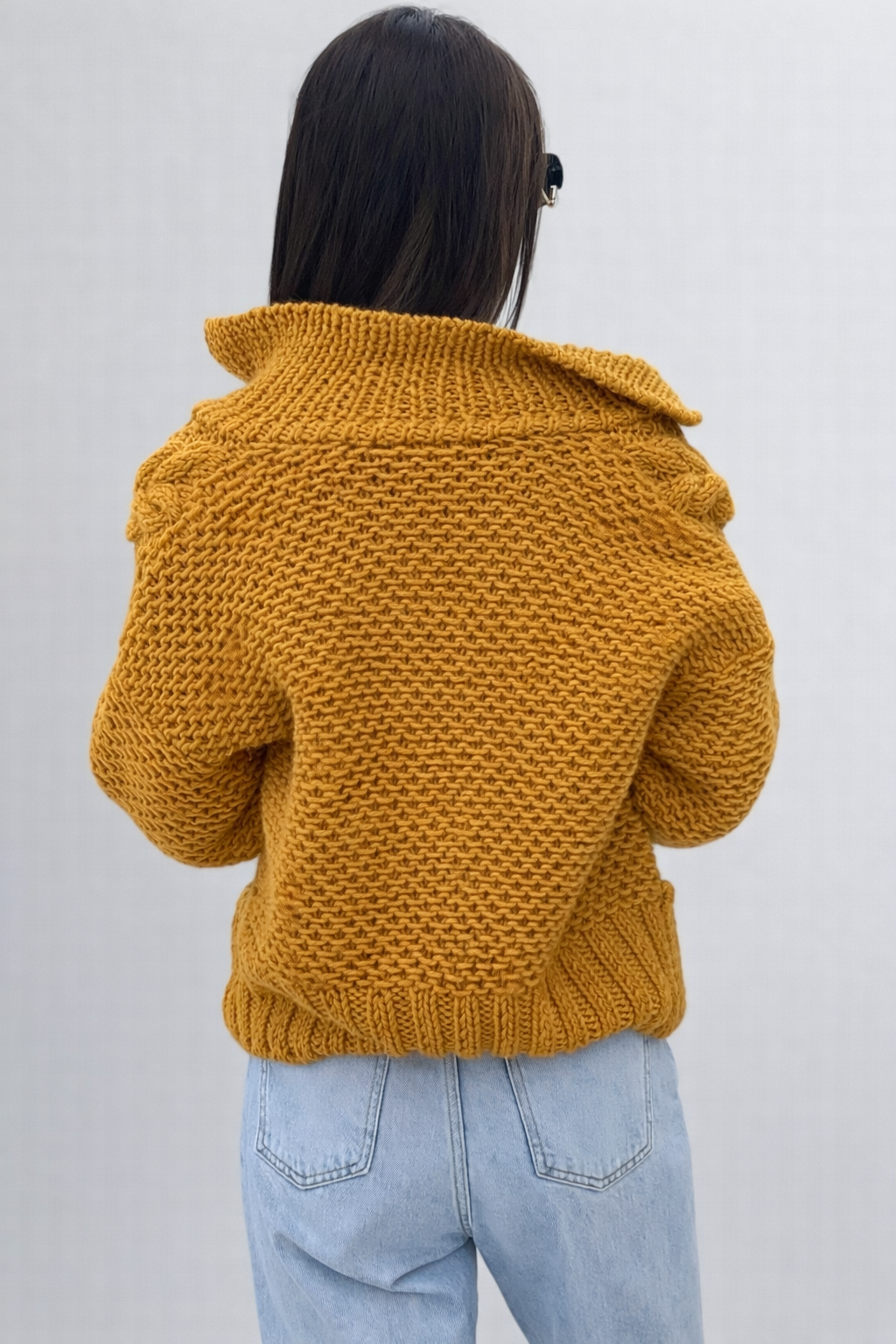 Cable Knit Camel Wool Cardigan. Trendy Women Cable Knit Hand Knitted Jacket