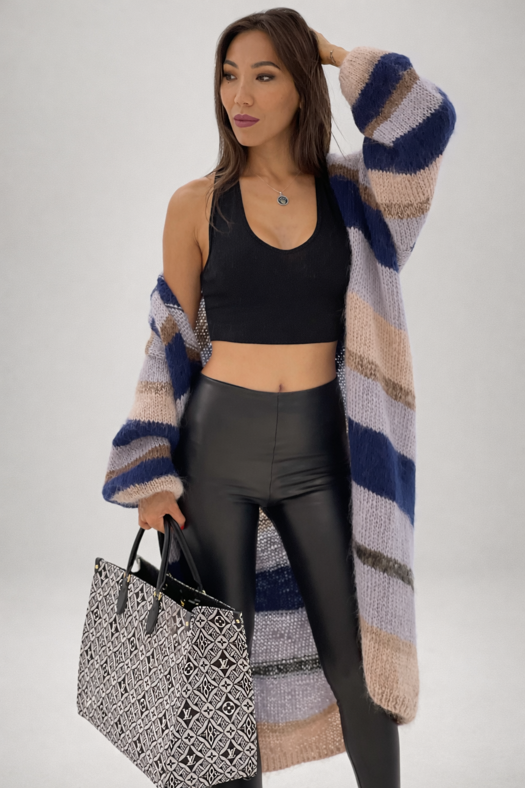 Long Oversized Mohair Cardigan in Blue Tones