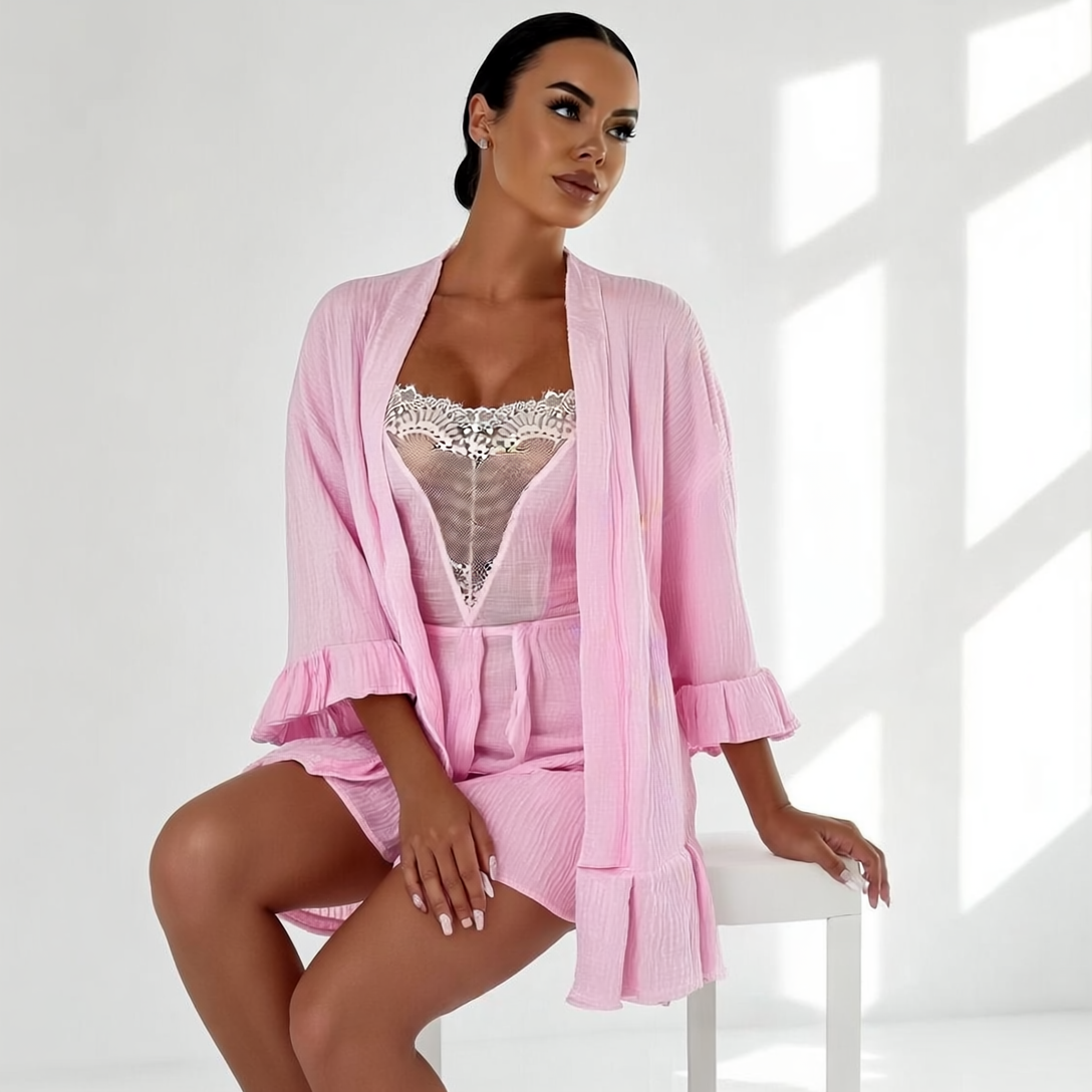 3 Pieces Pink 100% Cotton Pajamas Set