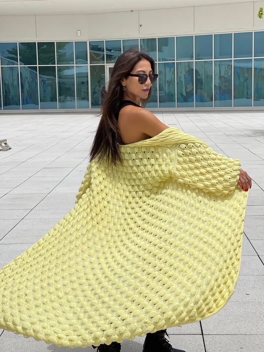 Long Oversized Hand Knitted Cotton Cardigan