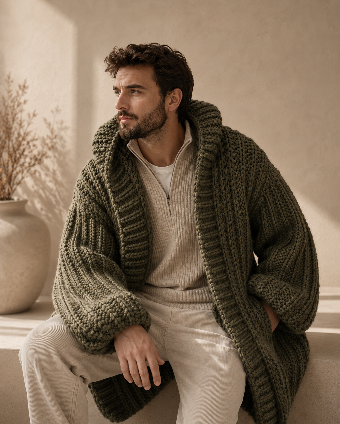 The Fifth Avenue Graphite Stone Handmade Luxury Maxi Cardigan