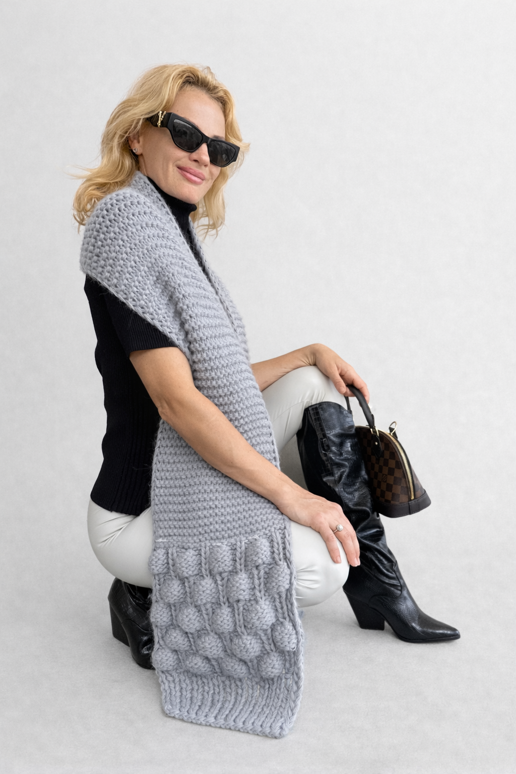Handmade Oversized Light Gray Scarf