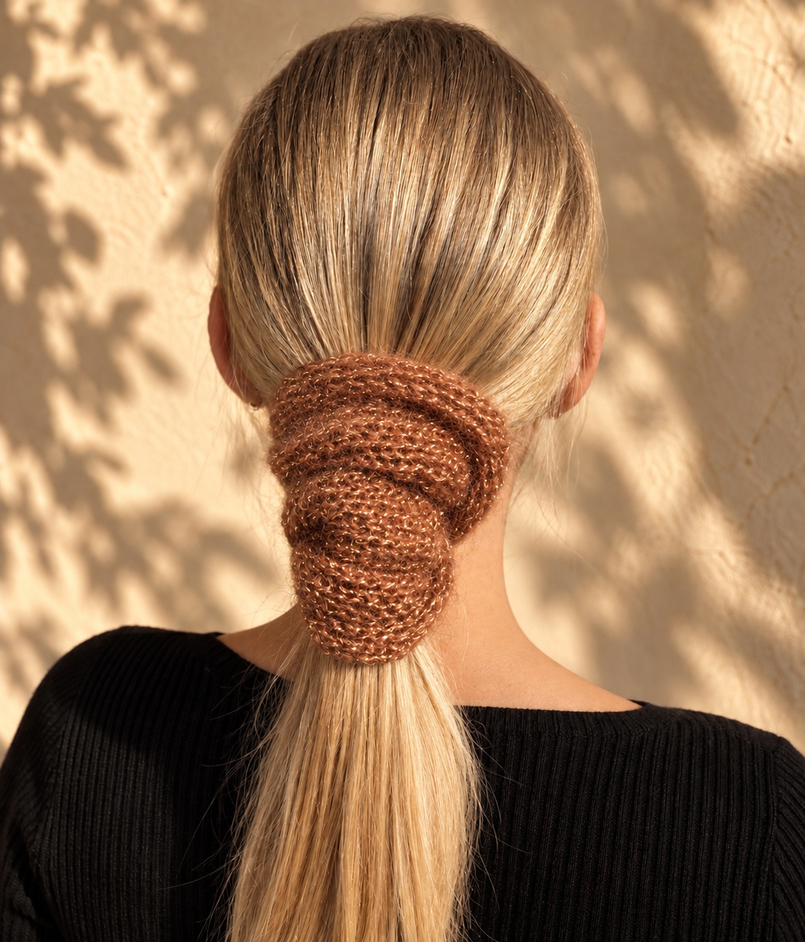 Handmade Knitted Hair Scrunchie – Caramel Glow