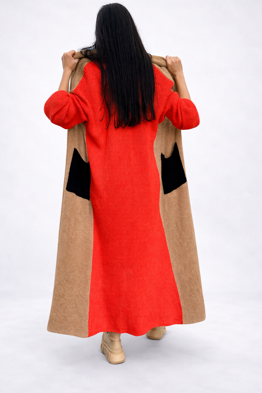 Three-Color Long Wool Cardigan