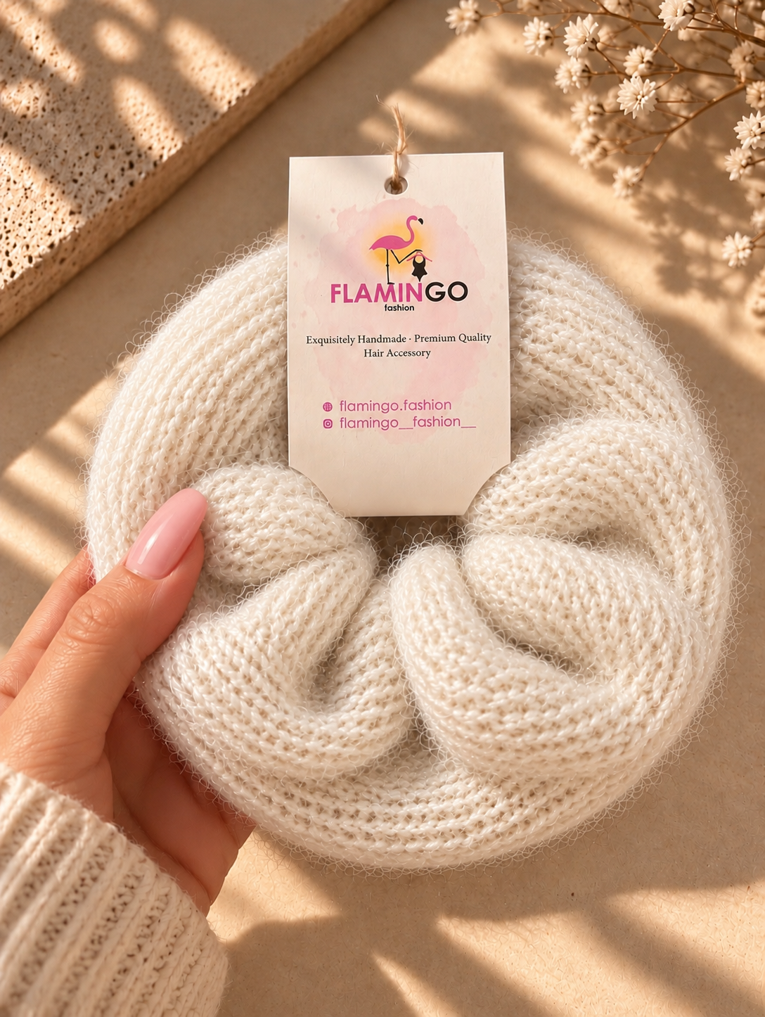 Handmade Mohair Scrunchie - Ivory White