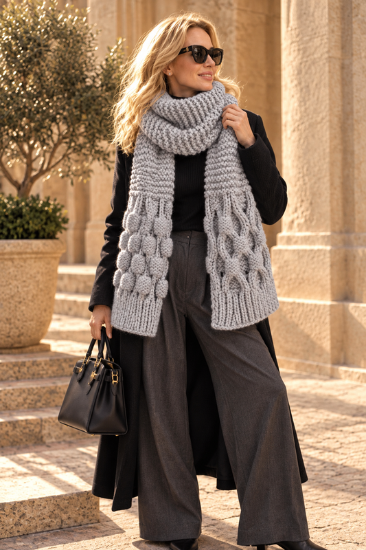 Handmade Oversized Scarf - Light Gray