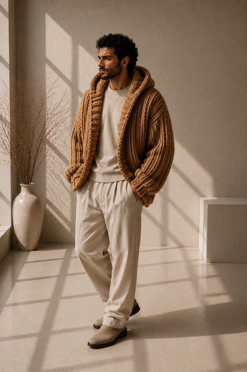 The Hudson Hooded Desert Caramel Handmade Cardigan