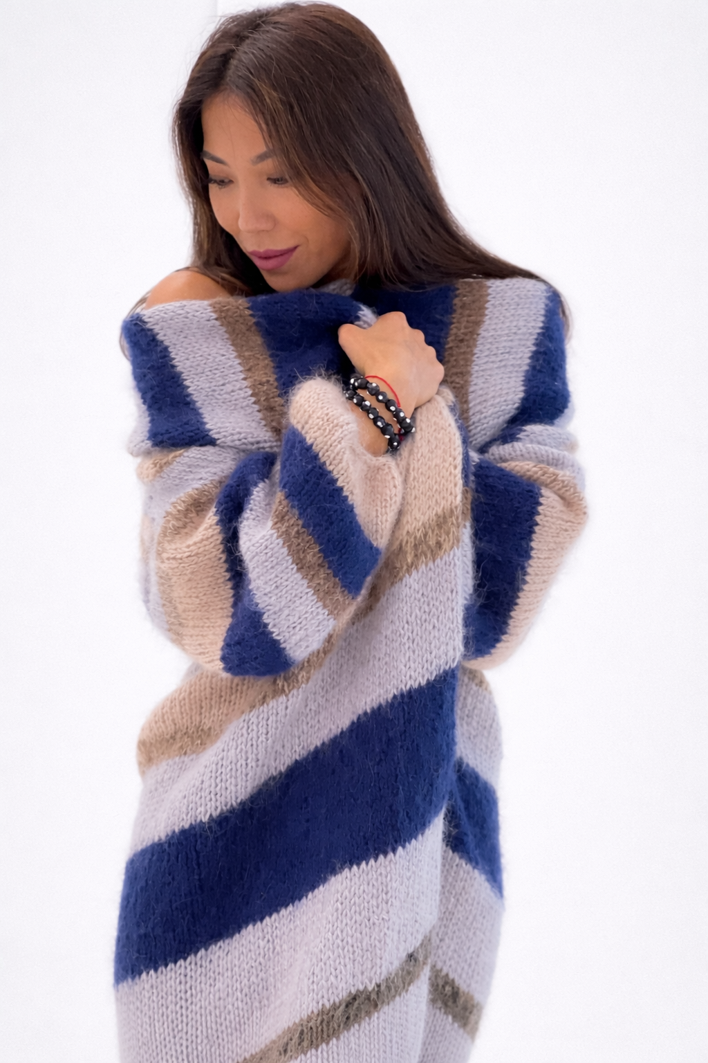 Long Oversized Mohair Cardigan in Blue Tones