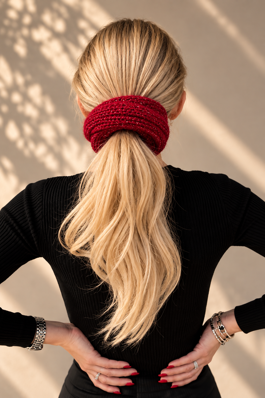 Handcrafted Alpaca Yarn Hair Scrunchie - Red Wine