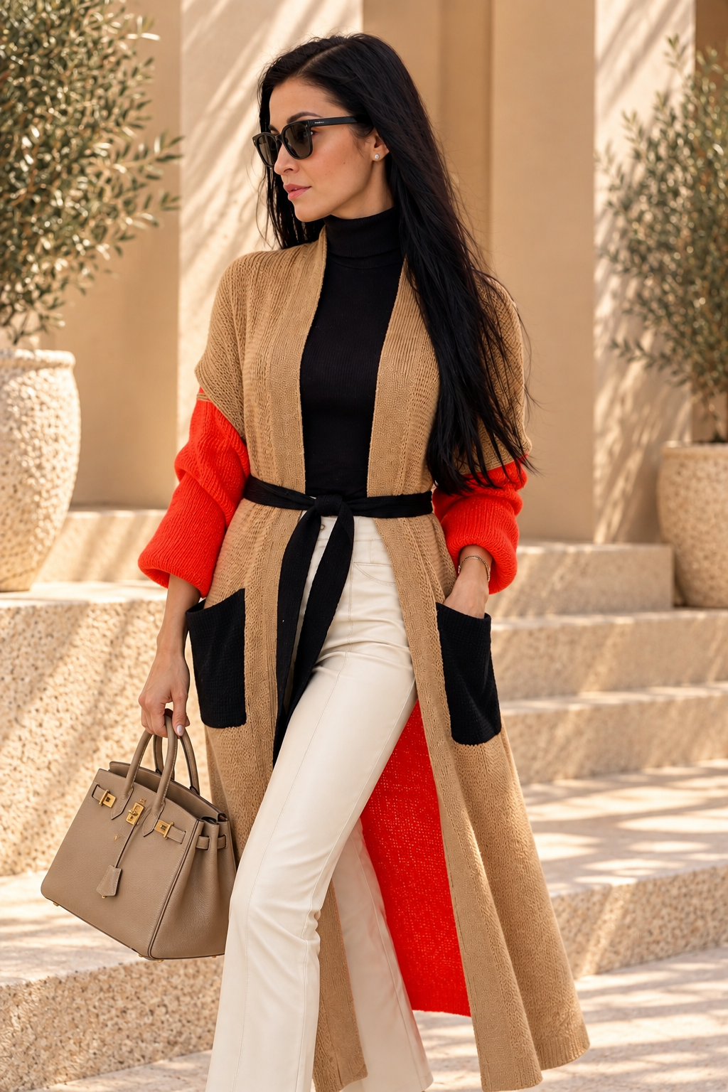 Three-Color Long Wool Cardigan