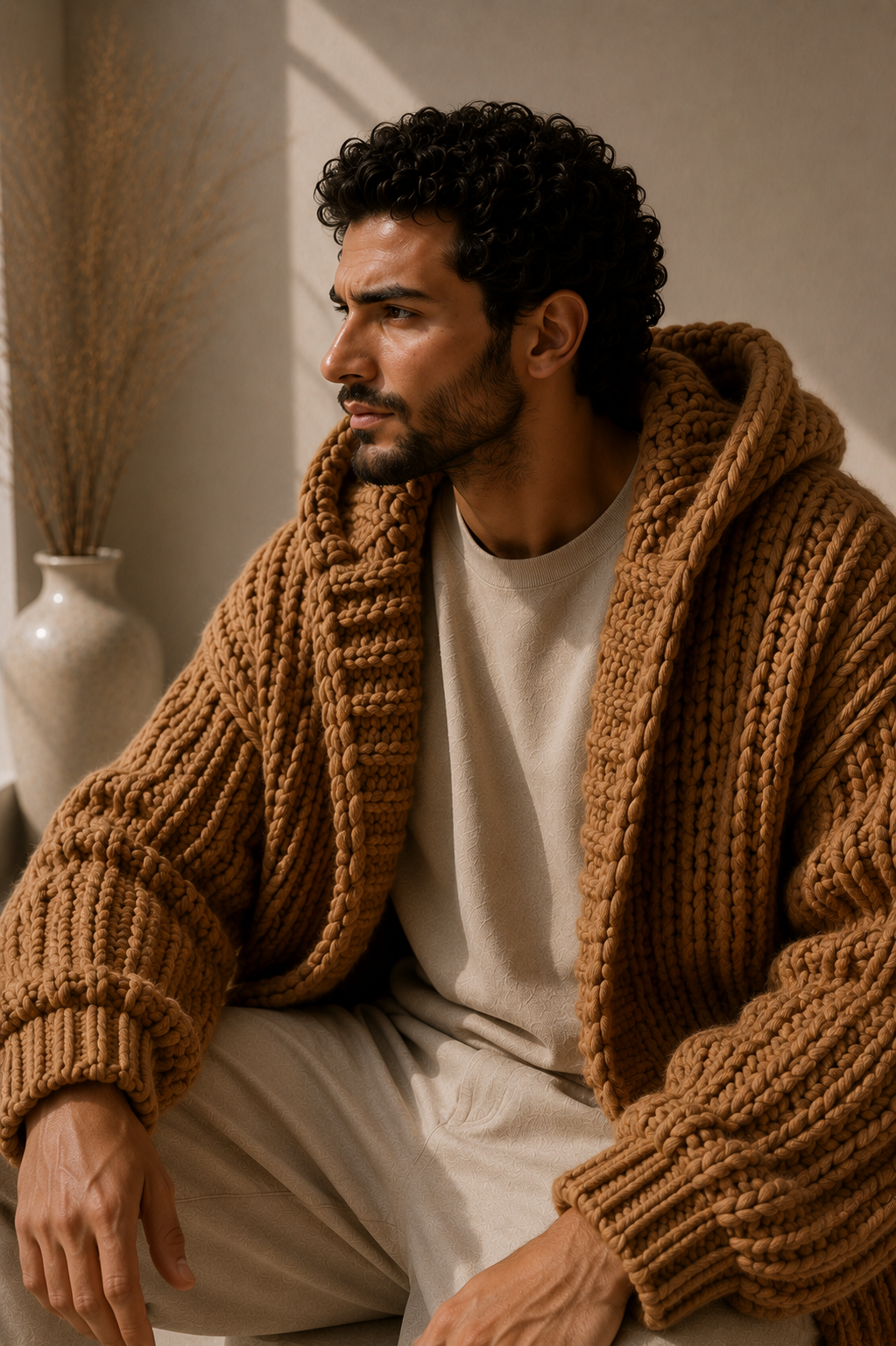 The Hudson Hooded Desert Caramel Handmade Cardigan