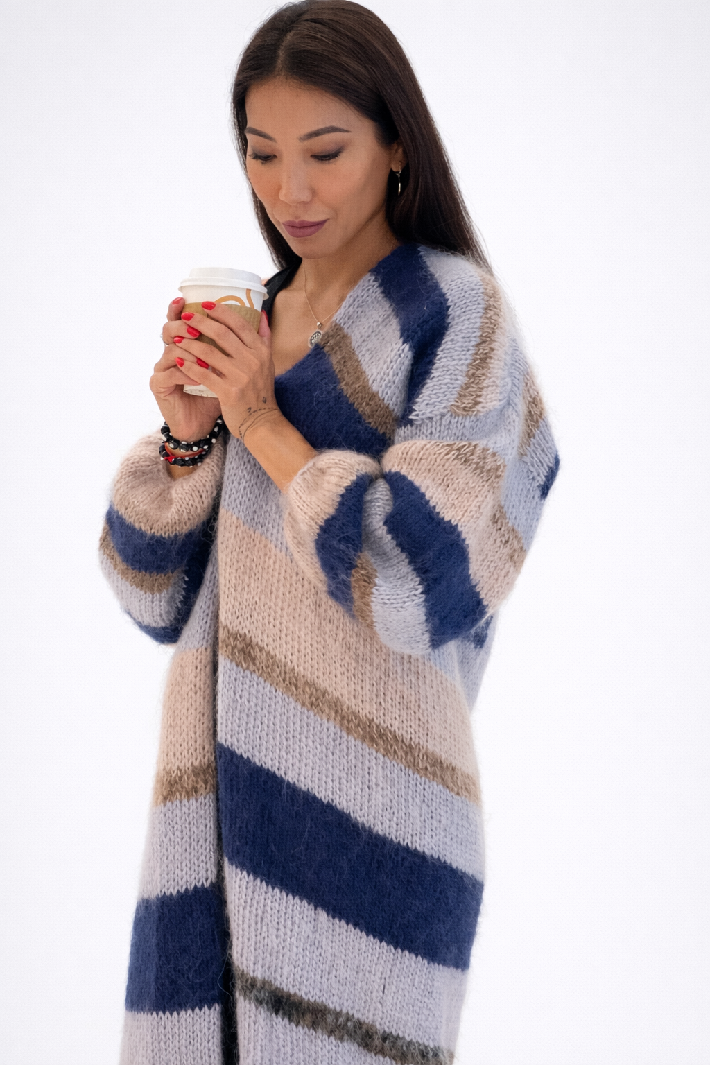 Long Oversized Mohair Cardigan in Blue Tones