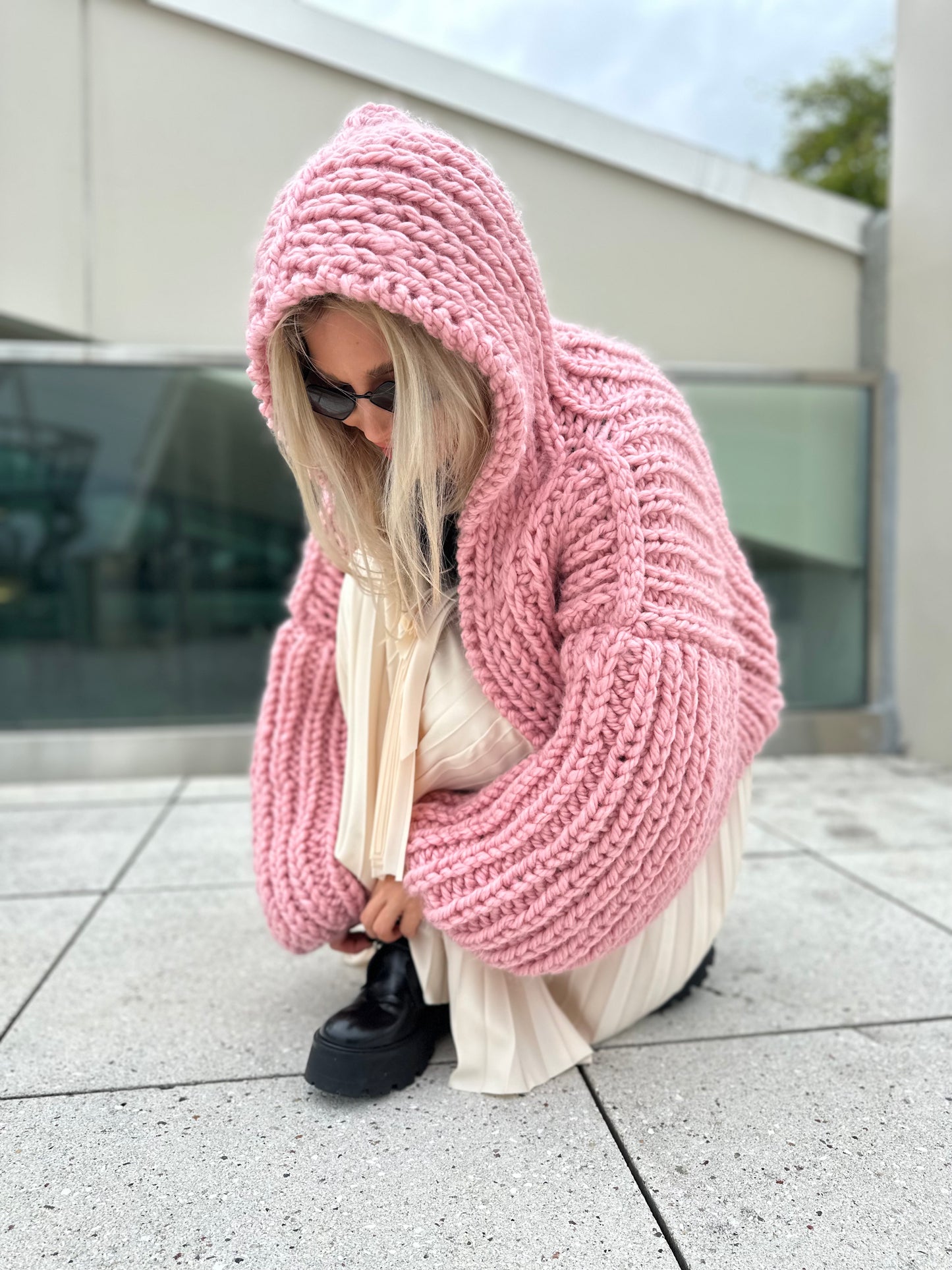 Chunky knit hooded cardigan- made for order. Trendy women cable knit oversized hand knitted jacket