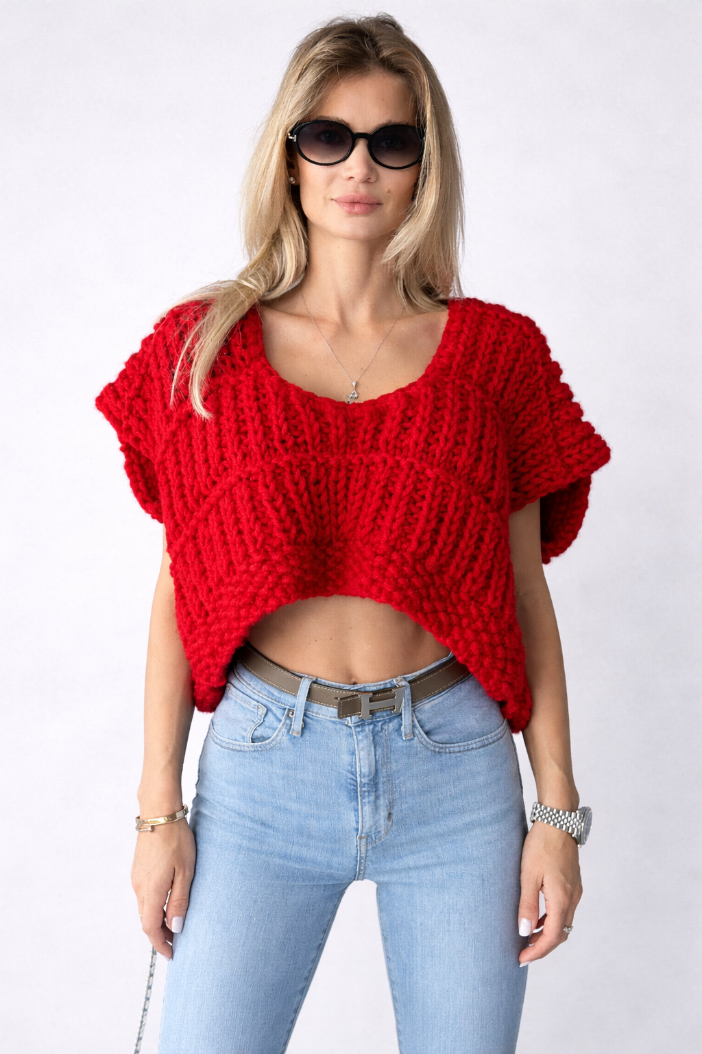 Oversized Alpaca Cable Knit Handmade Vest