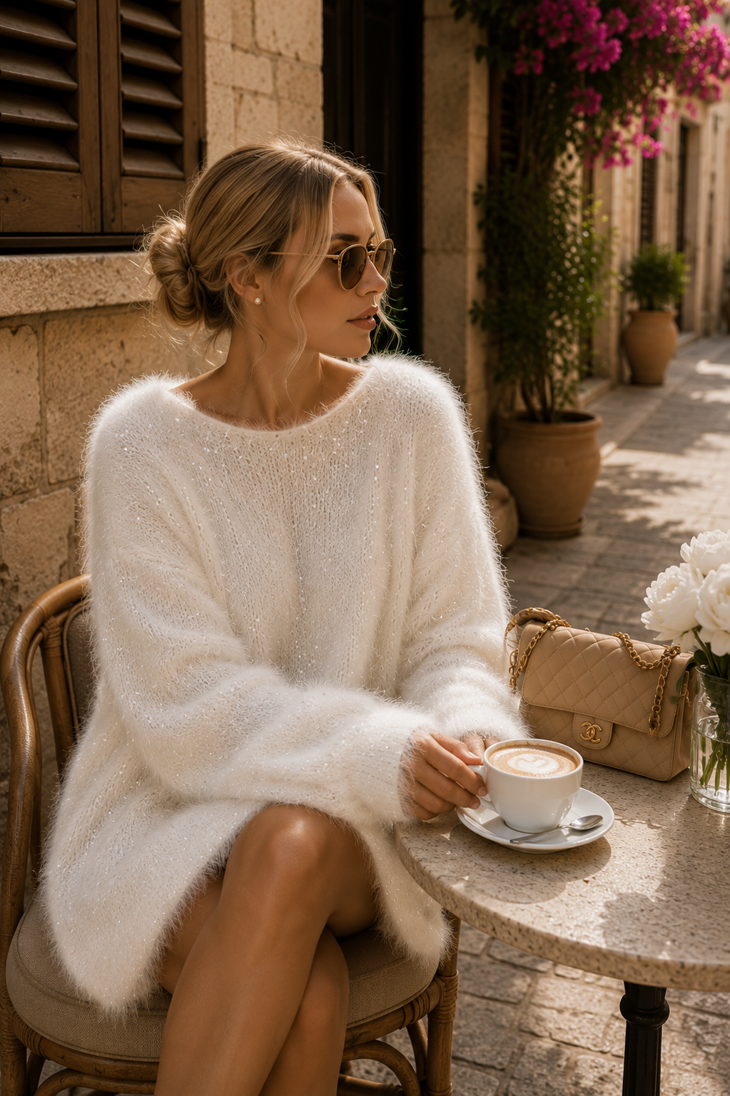 Rosé Glow Sweater Dress – Milk White