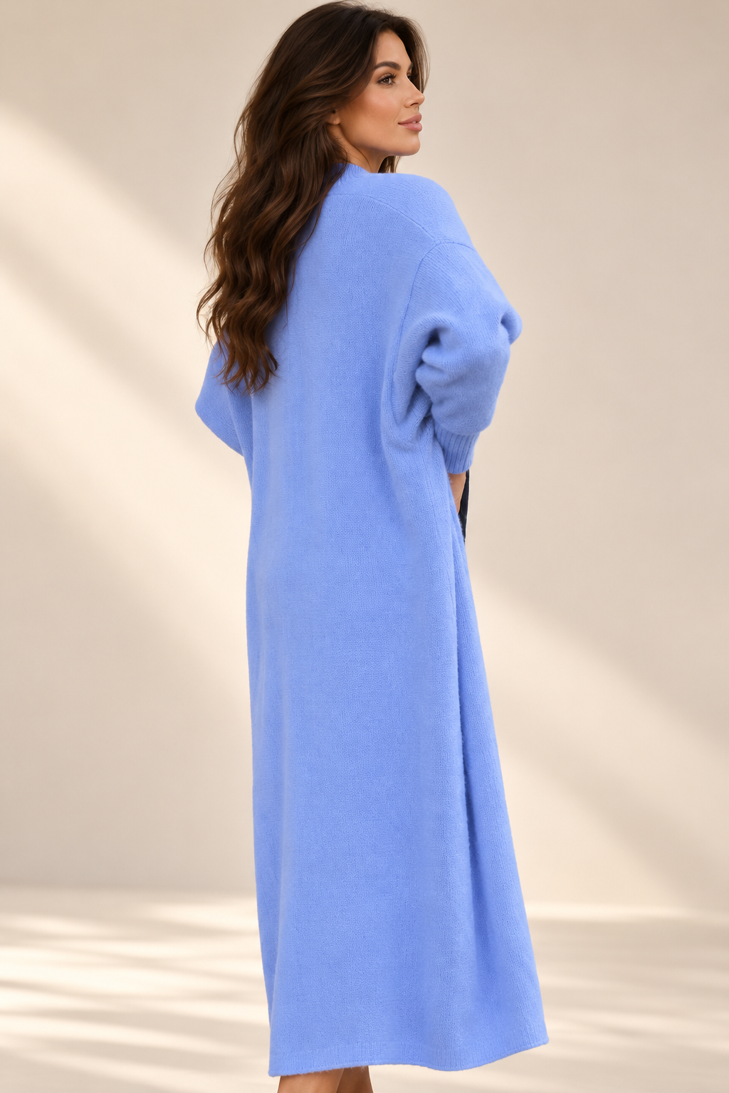 Long Blue Mink Fur Cardigan with Belt