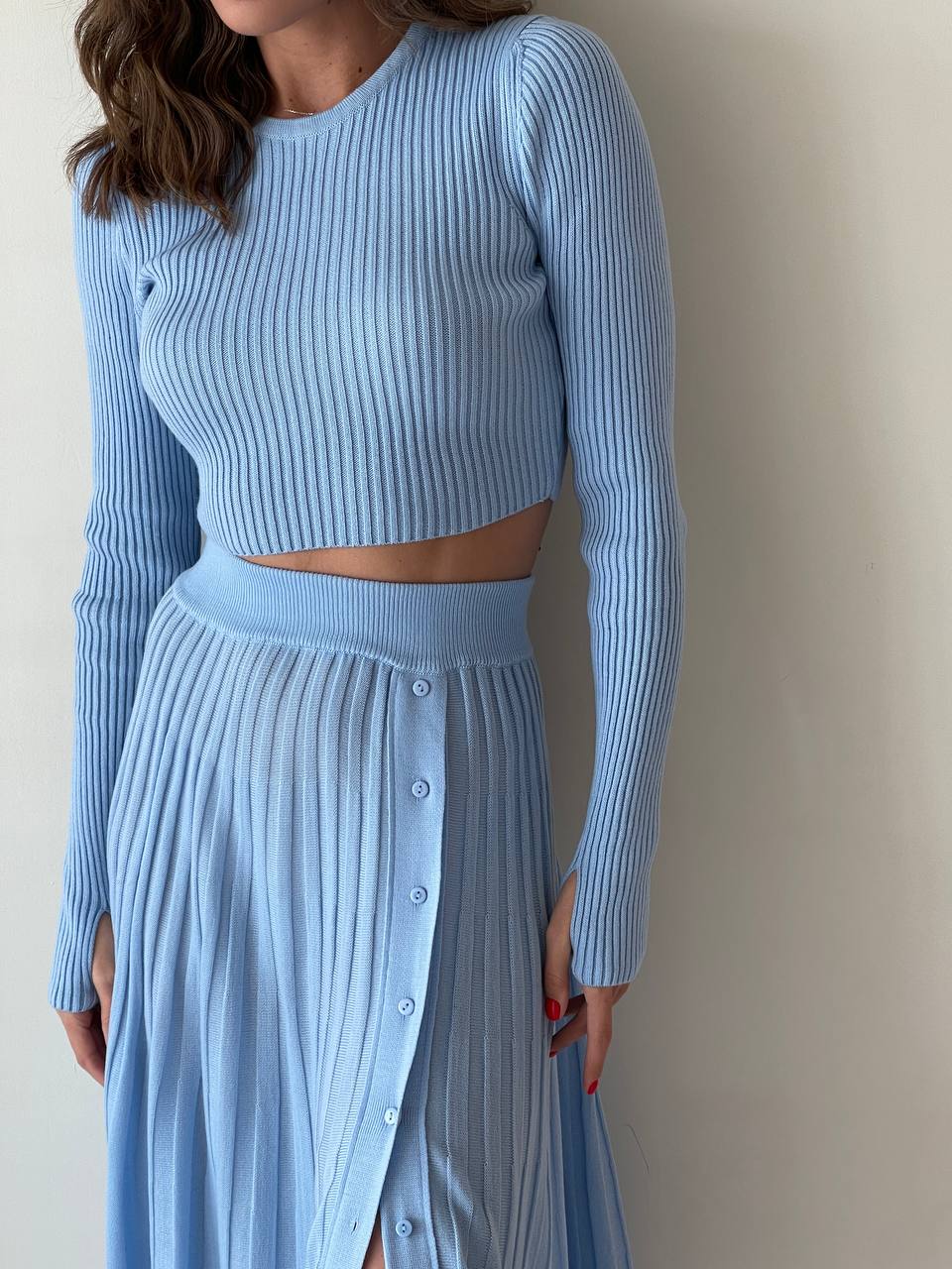 Casual Knit Set: Crop Top & Flared Skirt
