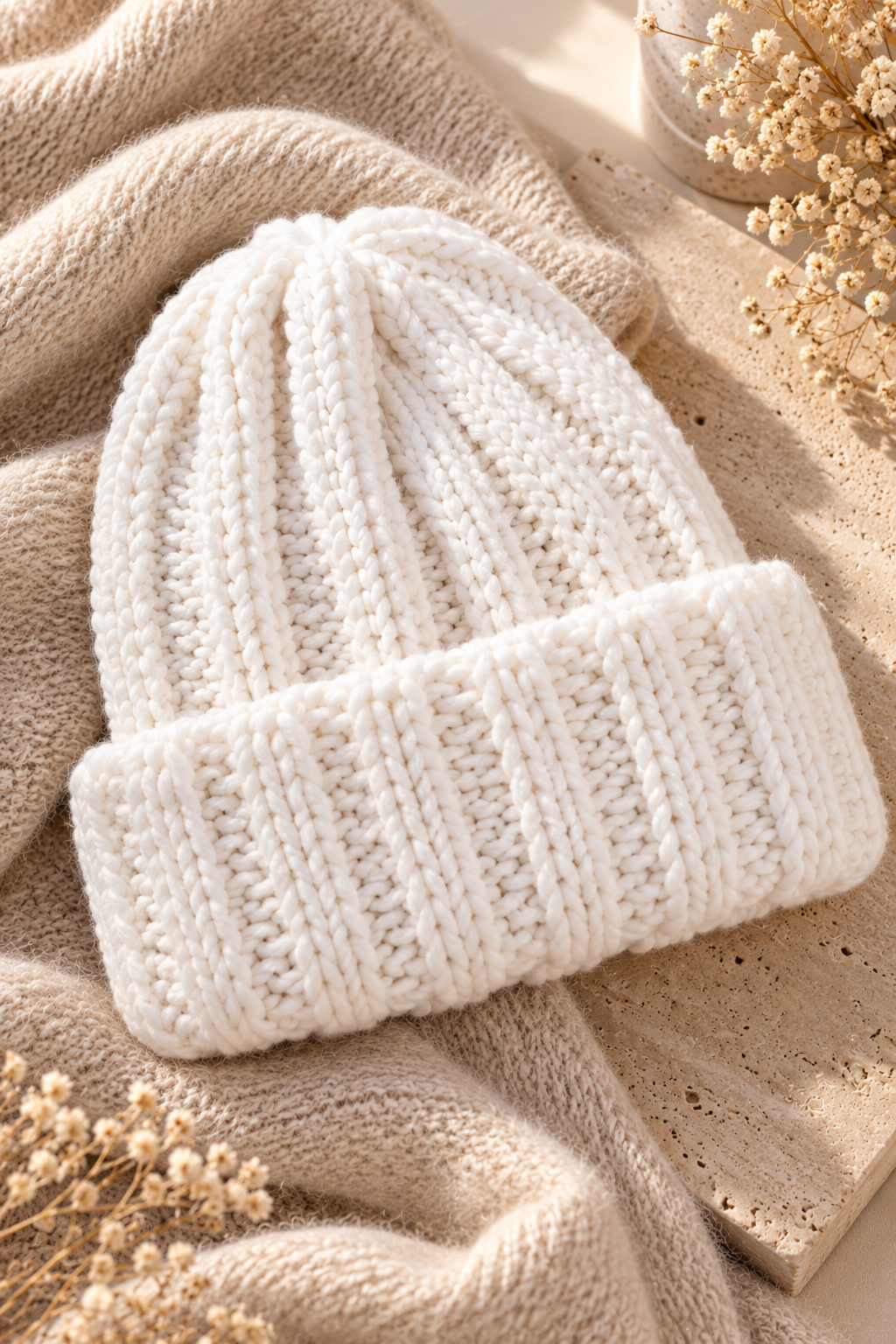 Chunky Knit Beanie - Ivory Cloud