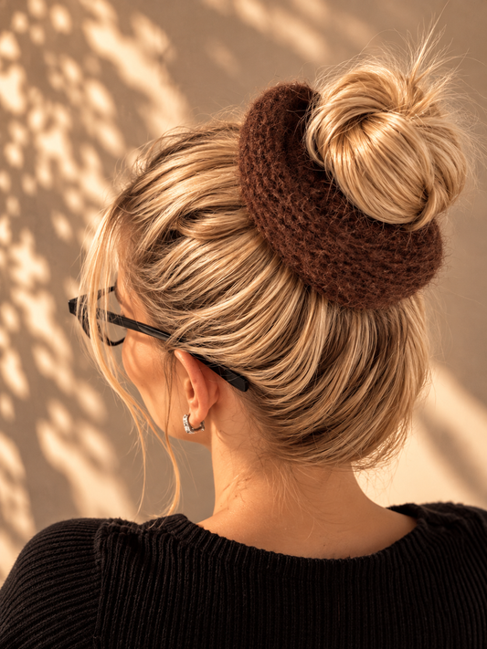 Handmade Knitted Hair Scrunchie - Chocolate Brown