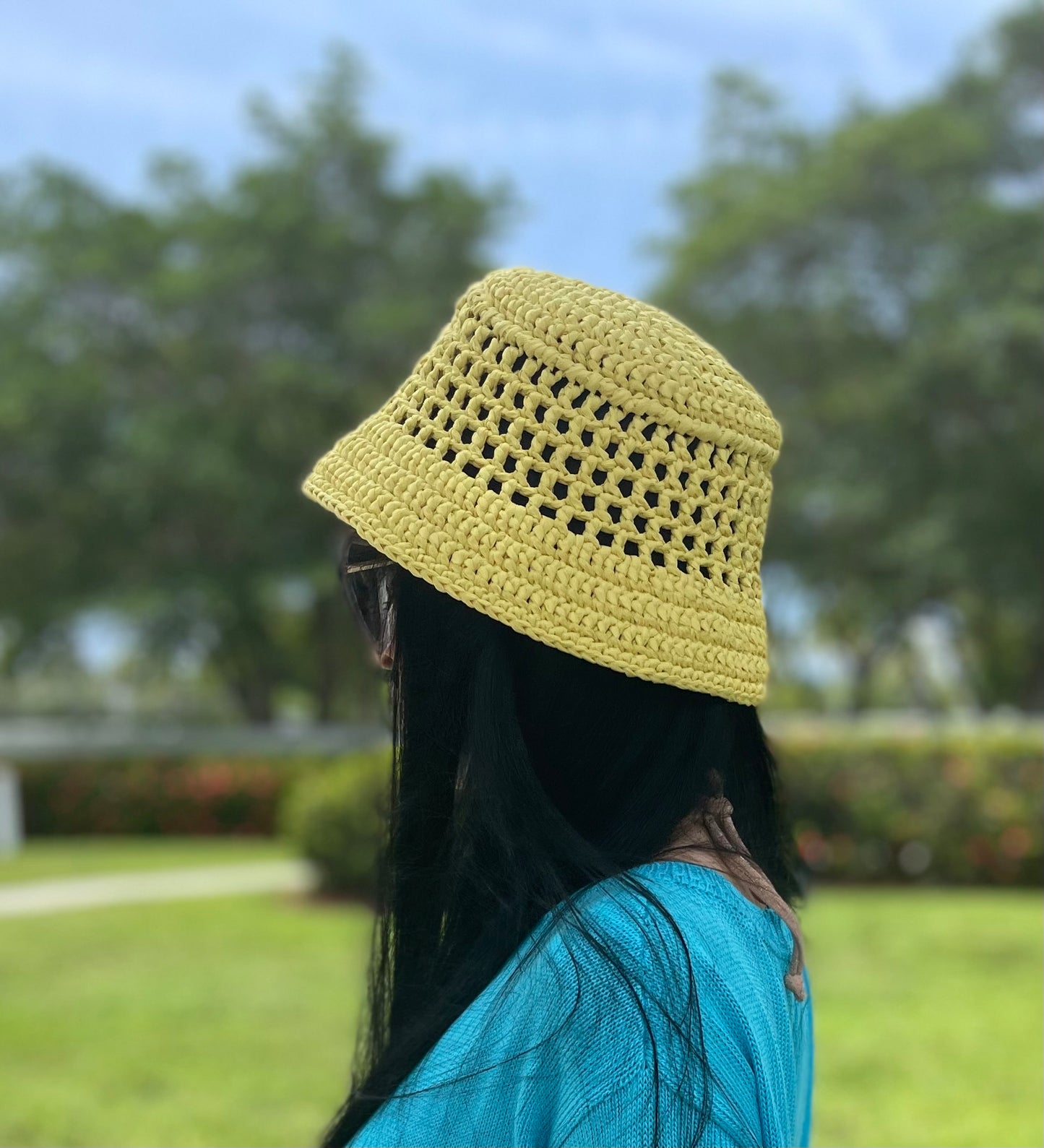 Trendy Yellow Raffia Bucket Hat