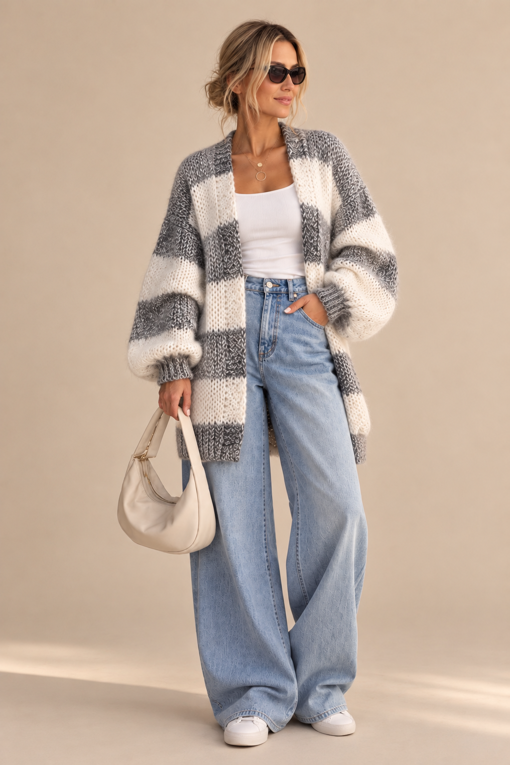 Hand-Knitted Mohair Stripe Cardigan – Effortless Statement Knit