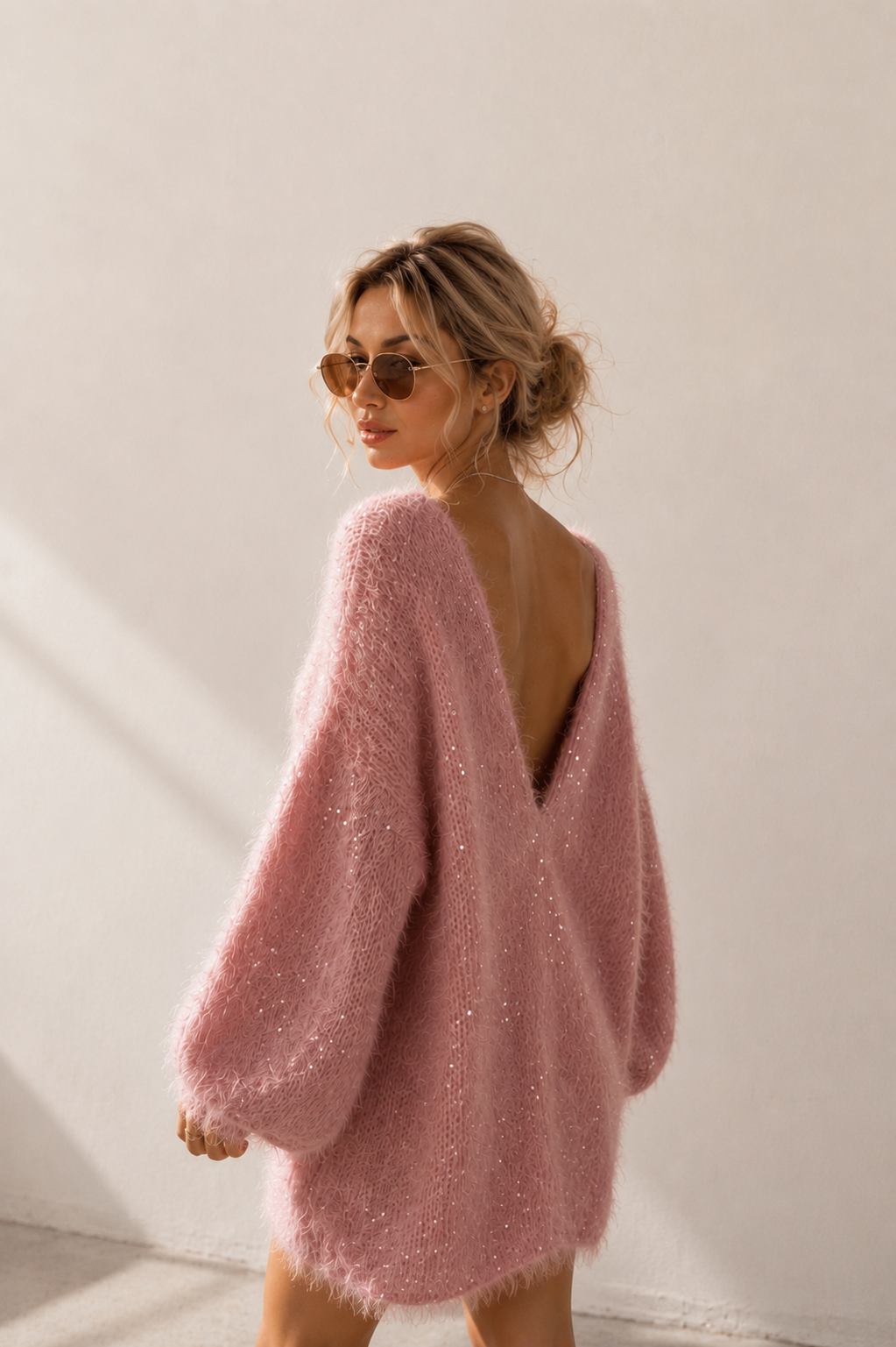 Rosé Glow Sweater Dress – Milk White