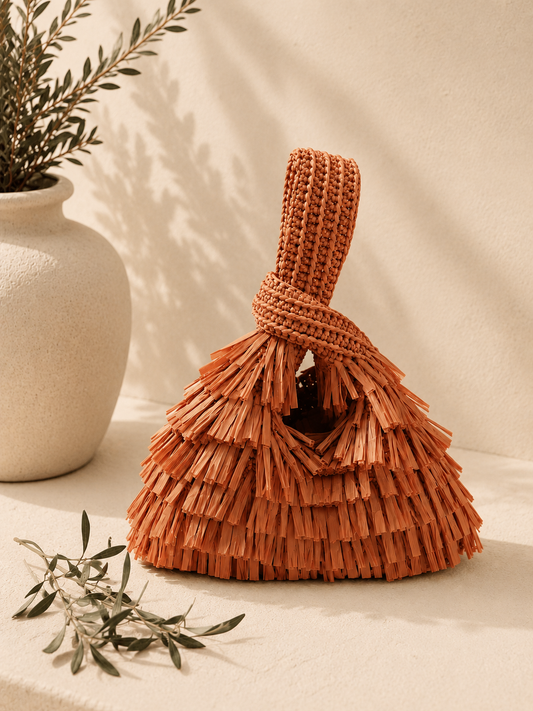 Raffia Fringe Knot Tote Bag