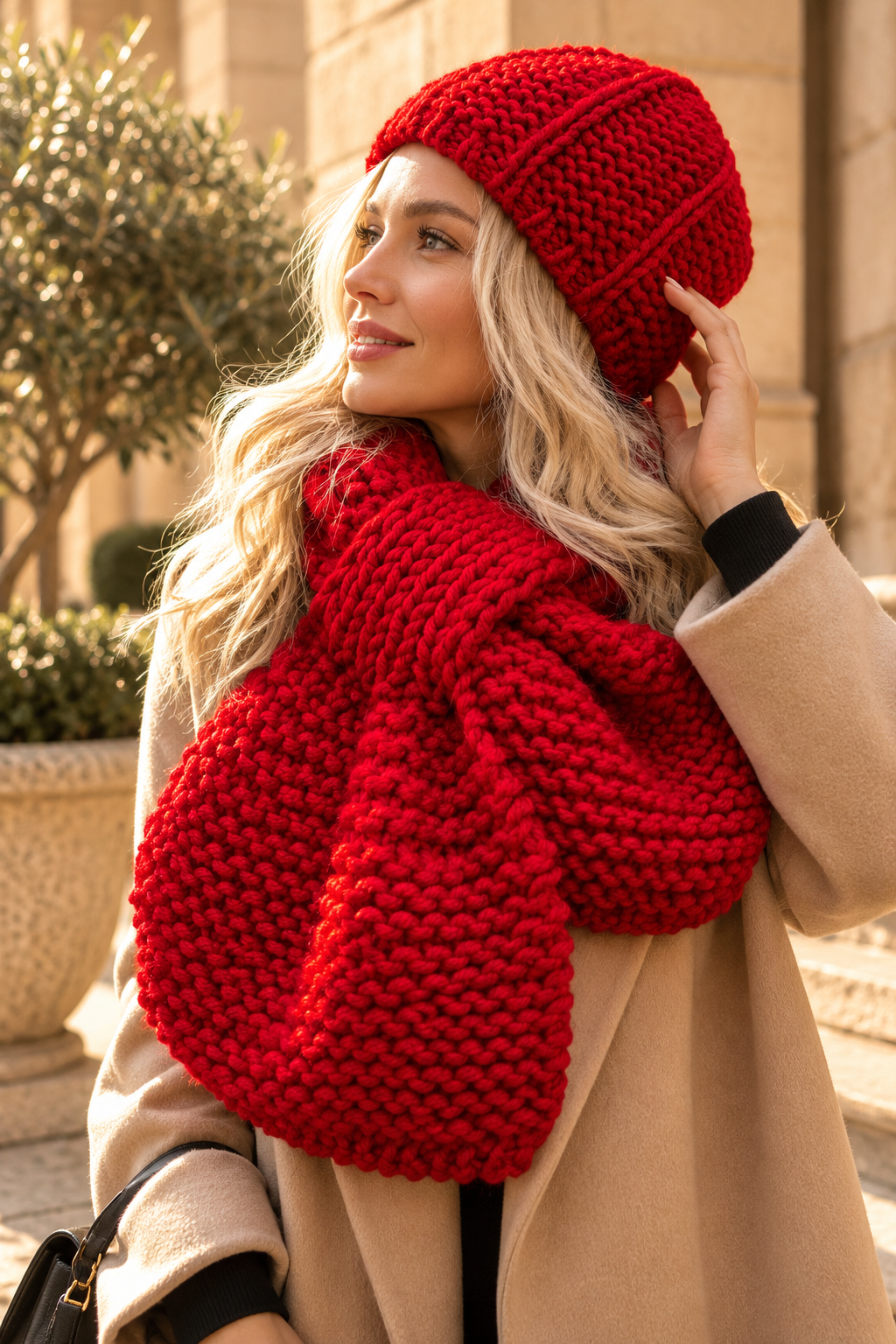 Cable Knit Wool Women Scarf And Hat. Winter Women Accessories