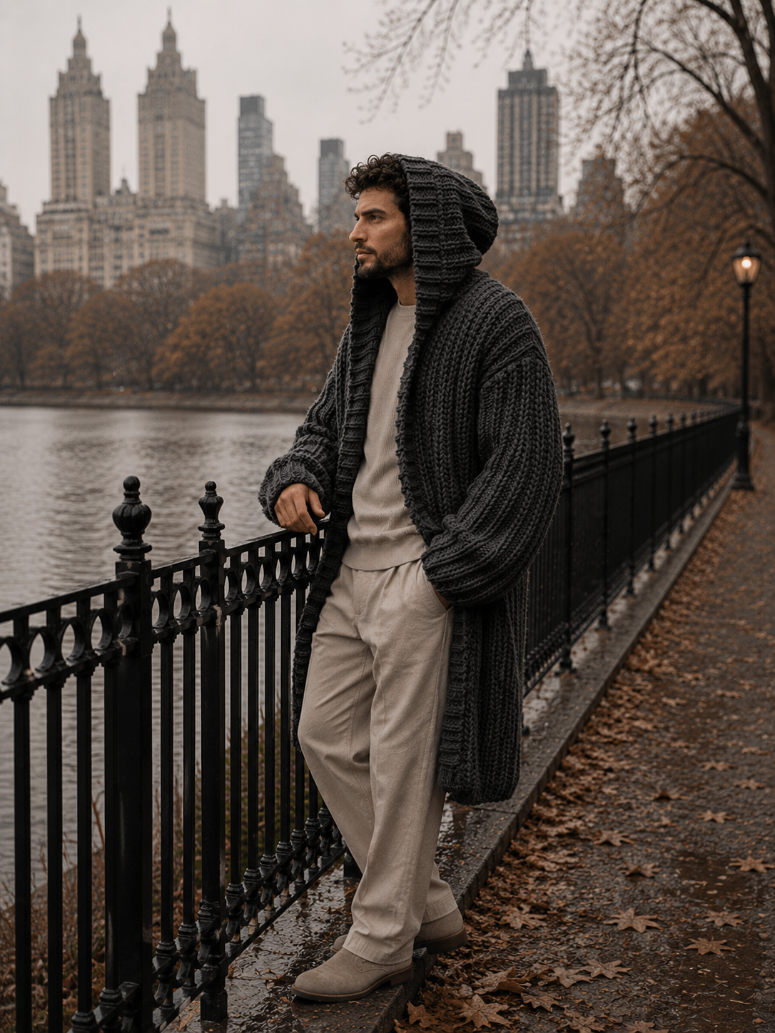 The Fifth Avenue Graphite Stone Handmade Luxury Maxi Cardigan
