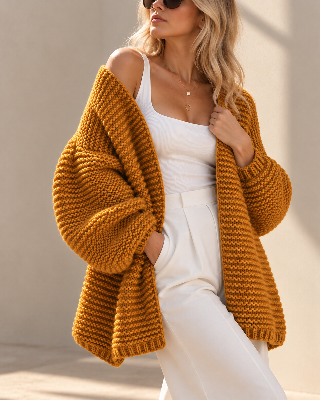 Chunky Hand-Knit Wool Cardigan – Cozy Feel, Timeless Shape