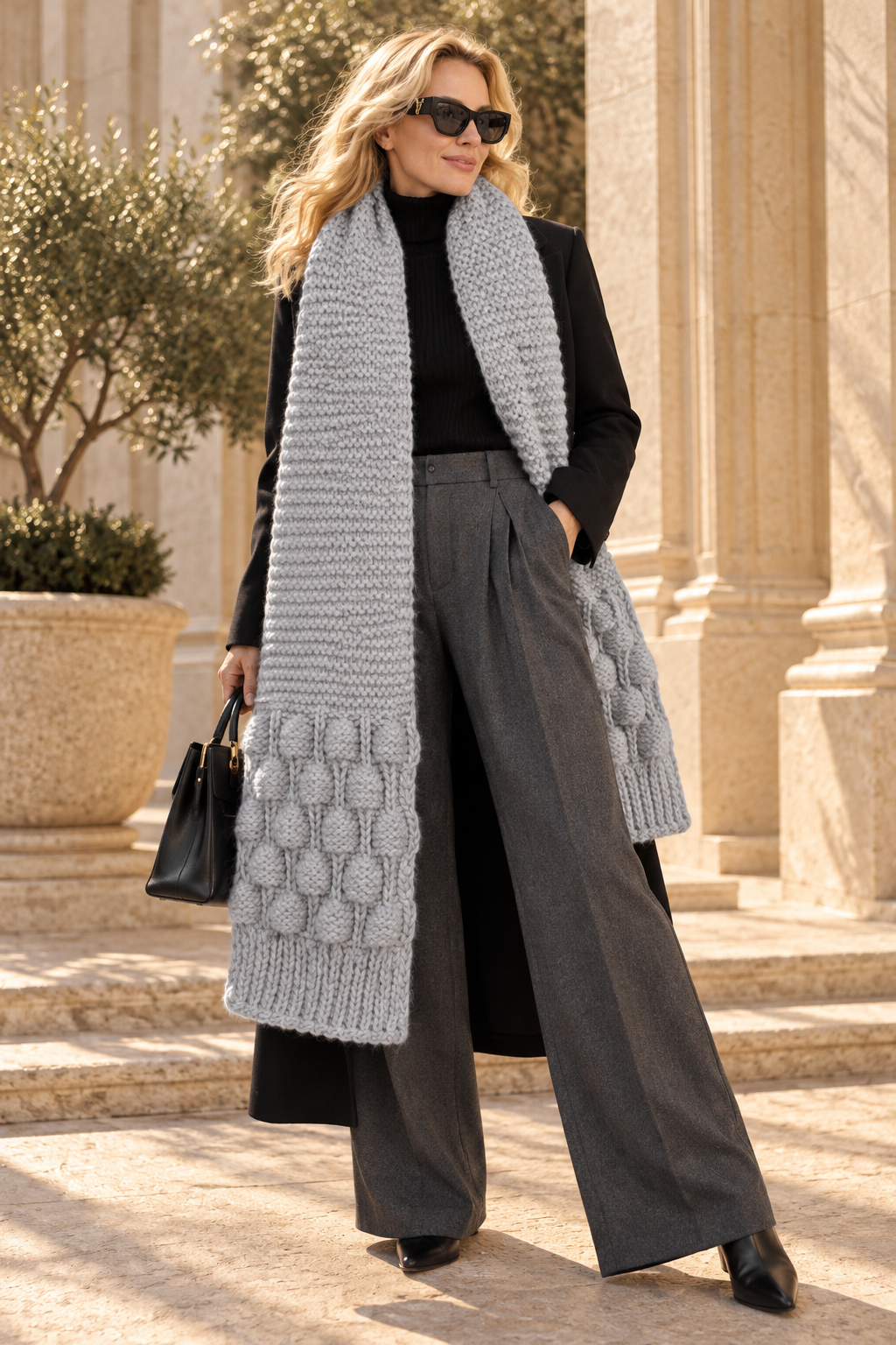 Handmade Oversized Scarf - Light Gray