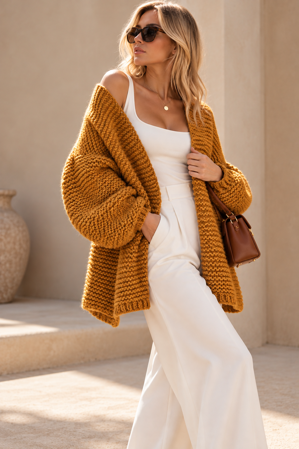 Chunky Hand-Knit Wool Cardigan – Cozy Feel, Timeless Shape