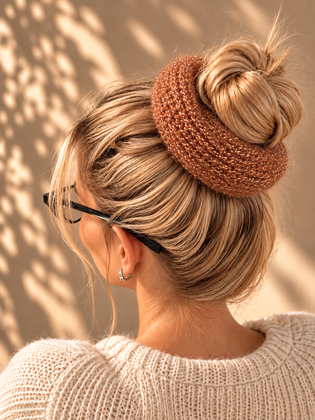 Handmade Knitted Hair Scrunchie – Caramel Glow