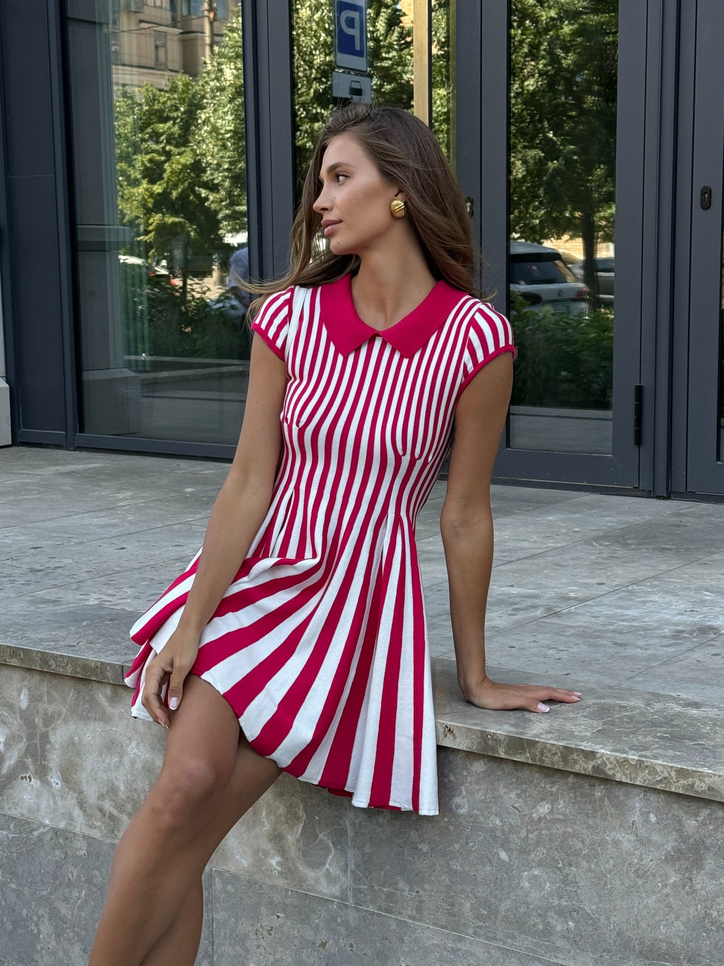 Retro Striped Cotton Mini Dress – | 100% Cotton | Modern Vintage Charm