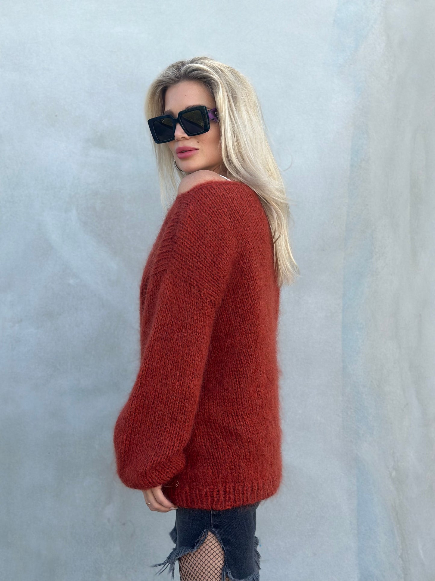 Women Sweater Mohair. Oversized Mohair Pullover. Hand Knitted Trendy Sweater