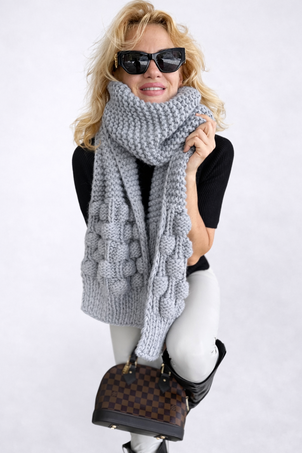 Handmade Oversized Light Gray Scarf