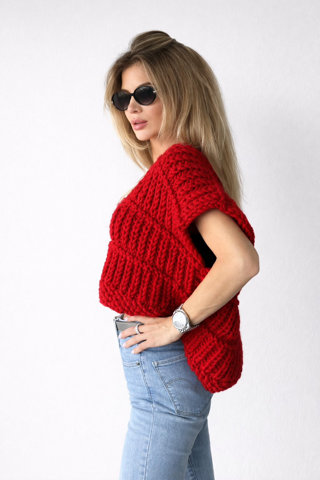 Oversized Alpaca Cable Knit Handmade Vest