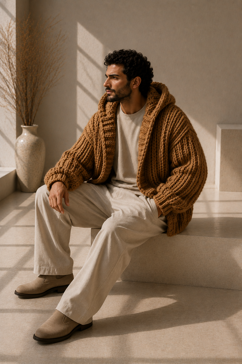 The Hudson Hooded Desert Caramel Handmade Cardigan