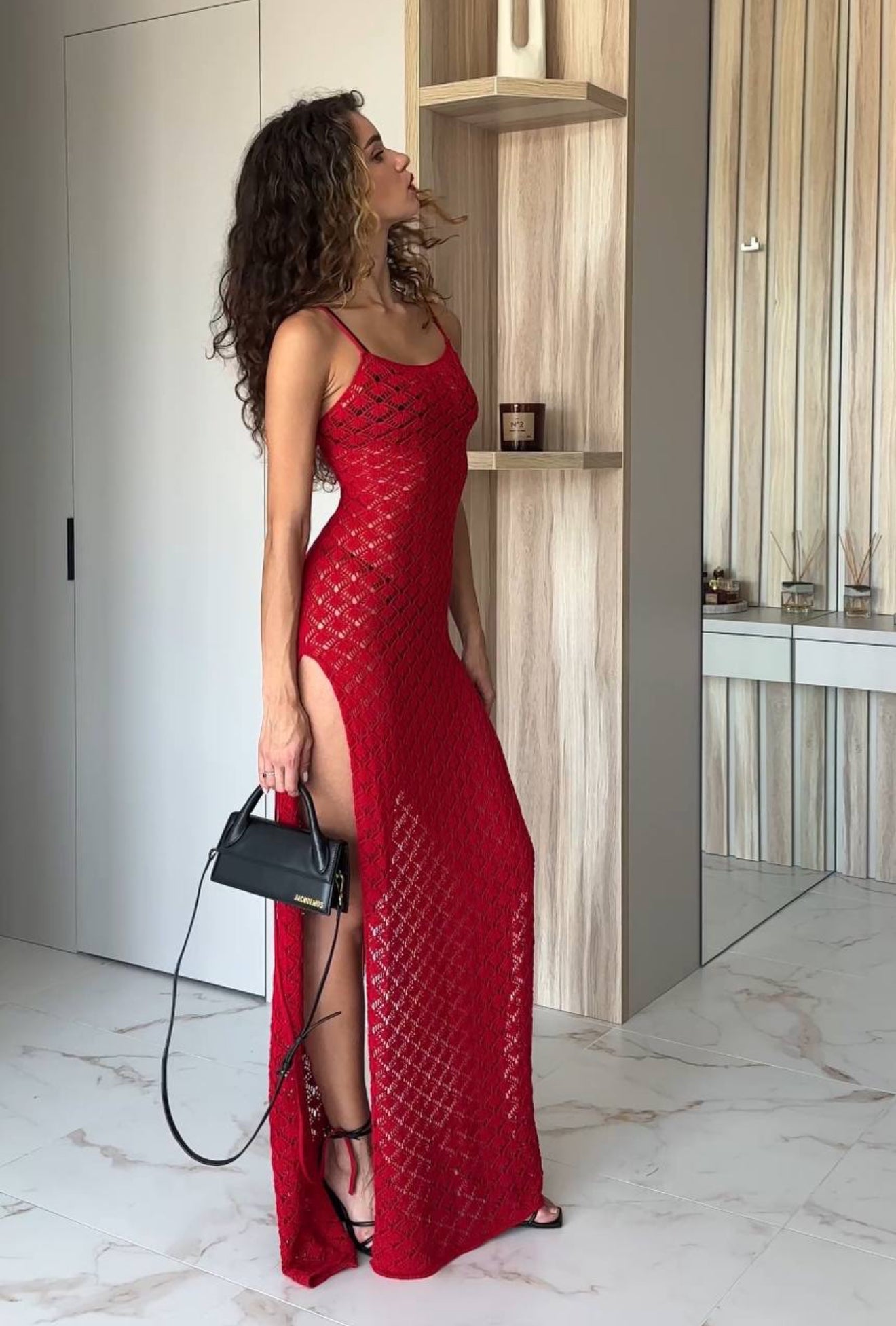 Elegant Crochet Maxi Dress with Side Slit