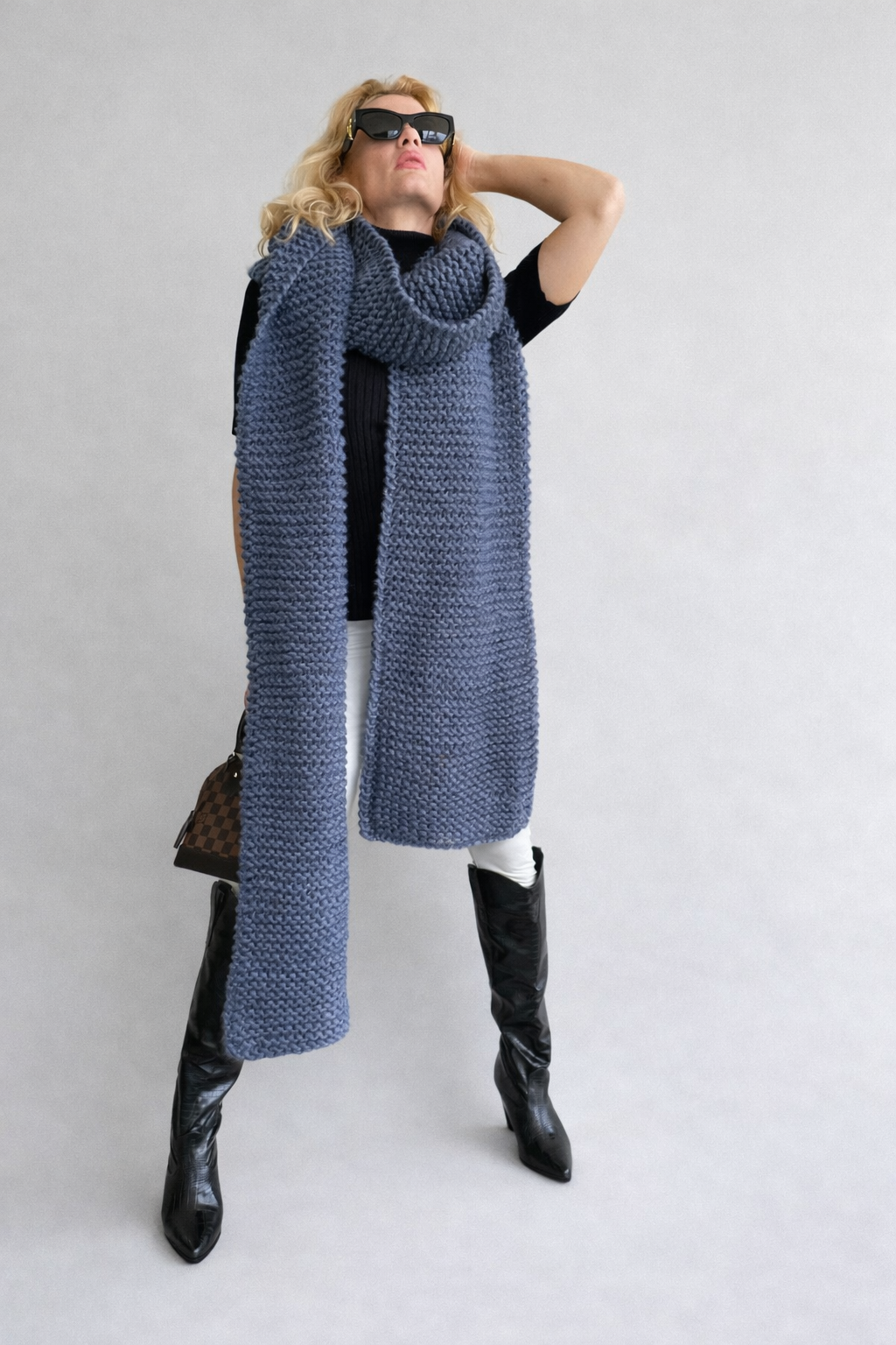 Luxury Oversized Blue Cable-Knit Scarf