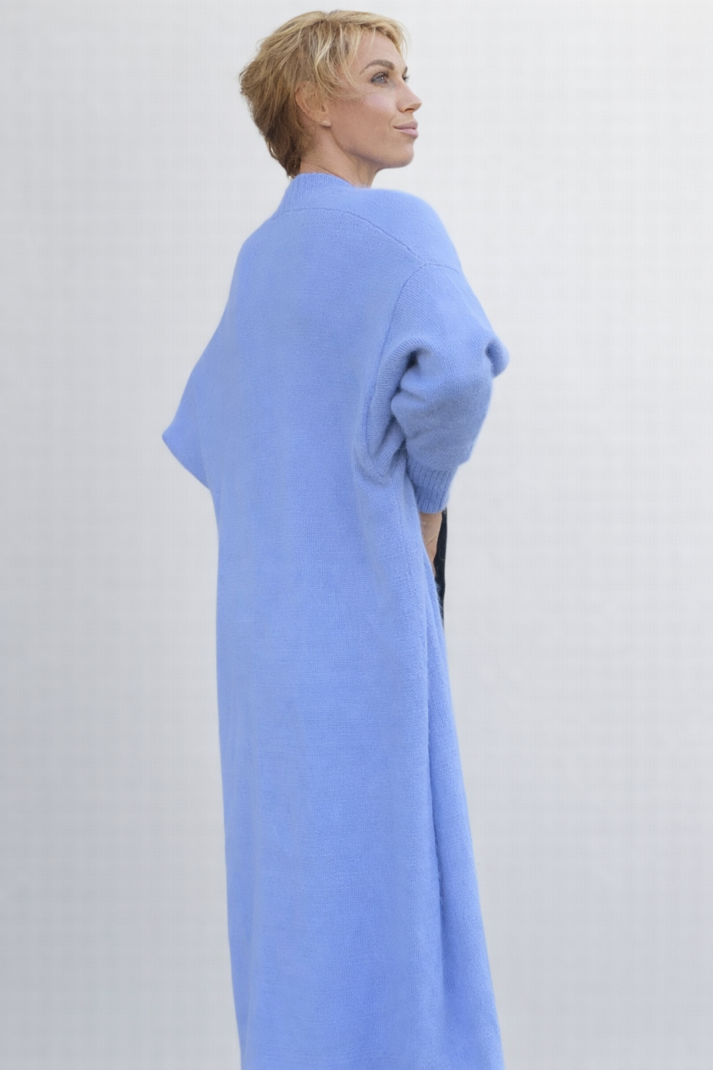 Long Blue Mink Fur Cardigan with Belt