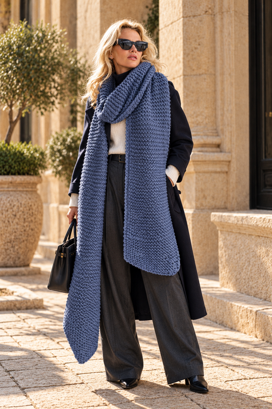 Luxury Oversized Blue Cable-Knit Scarf