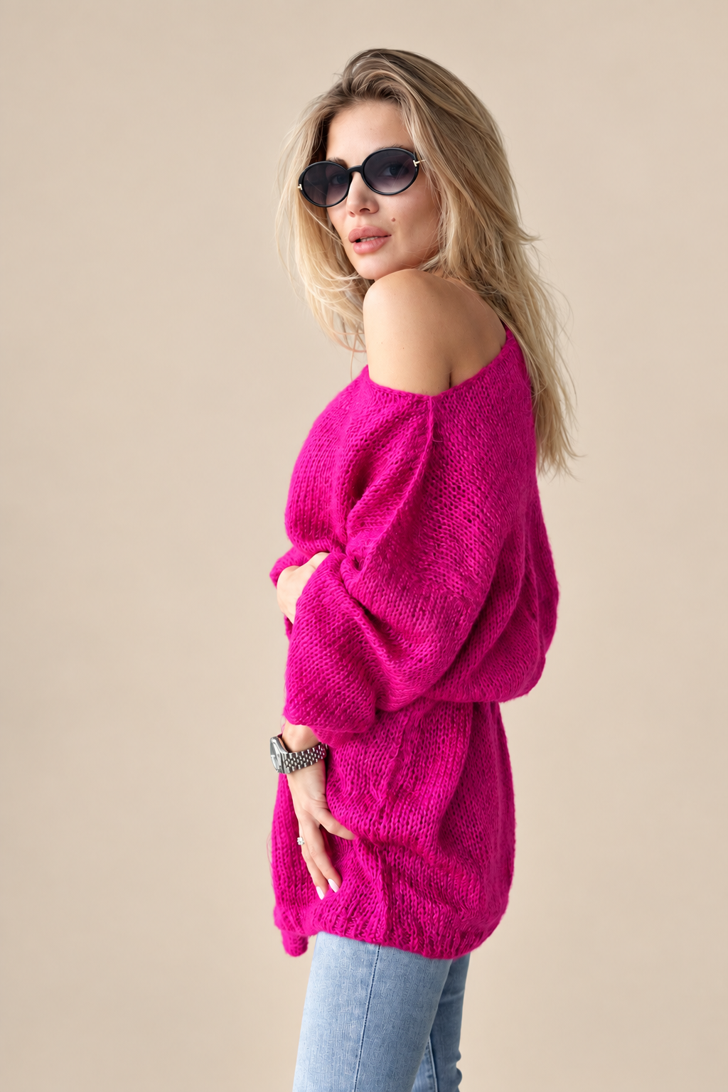 Oversized Mohair Knit Sweater – Fuchsia