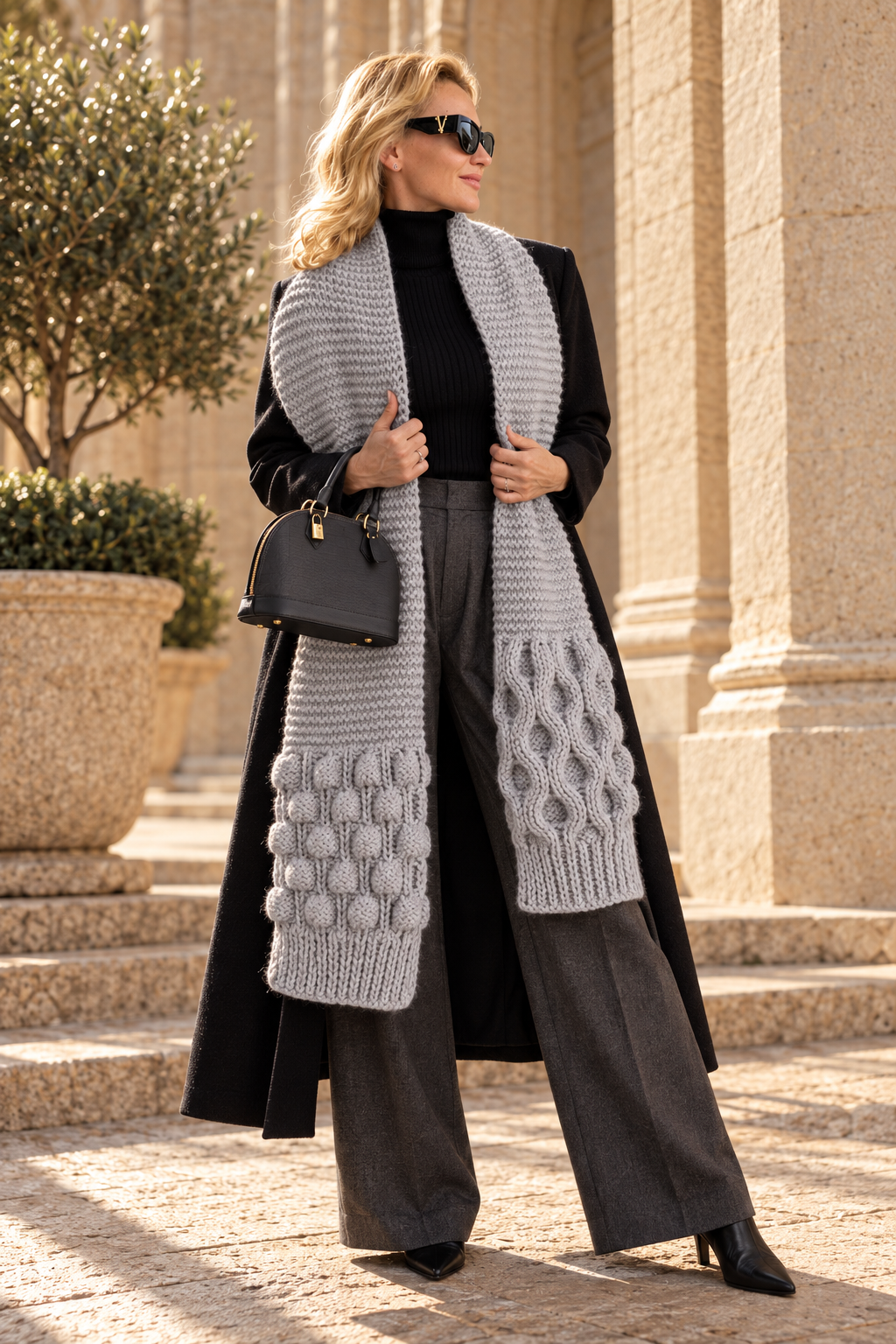 Handmade Oversized Scarf - Light Gray