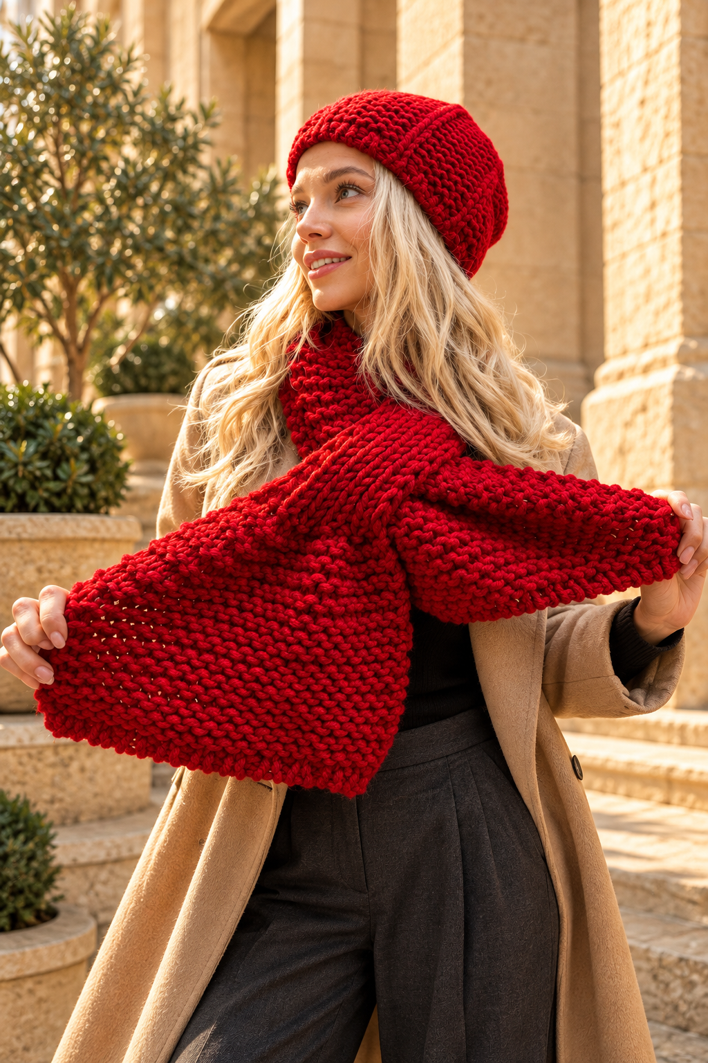 Cable Knit Wool Women Scarf And Hat. Winter Women Accessories