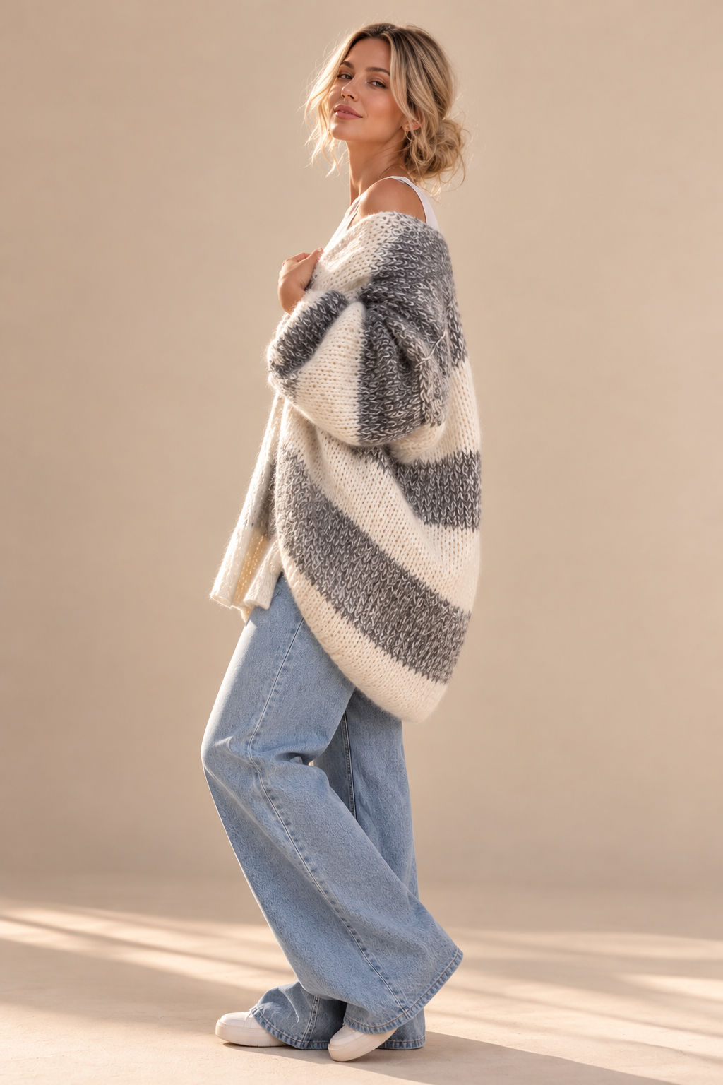 Hand-Knitted Mohair Stripe Cardigan – Effortless Statement Knit