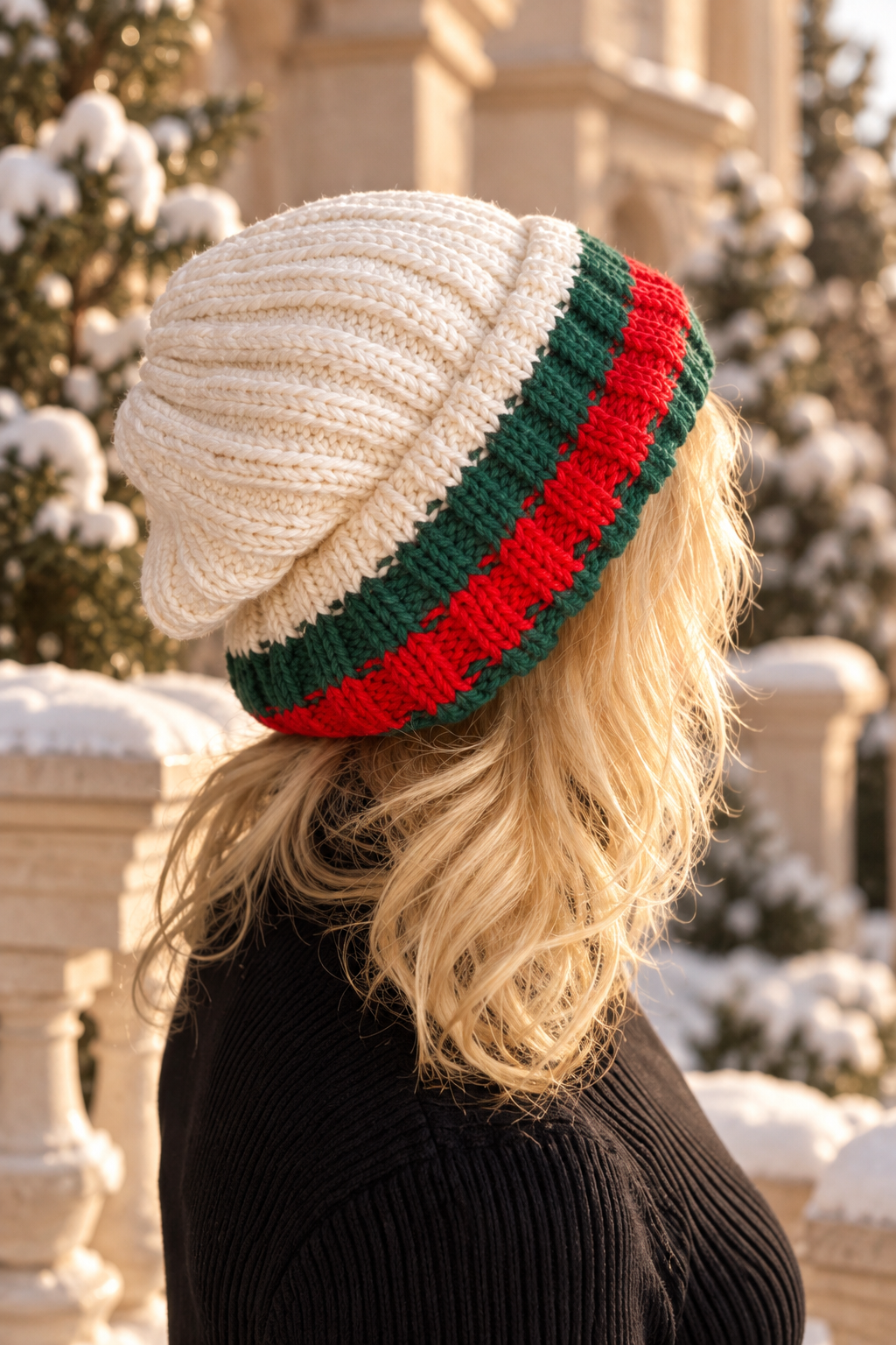 Holiday Knit Beanie — Cream, Red & Green