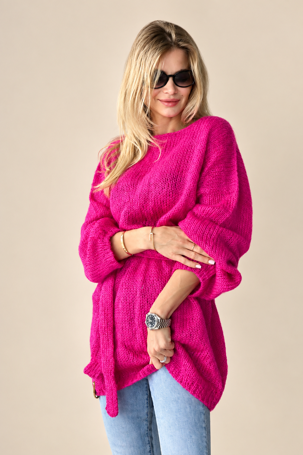 Oversized Mohair Knit Sweater – Fuchsia